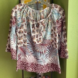 💖Figueroa&flower palm print blouse with bell sleeves